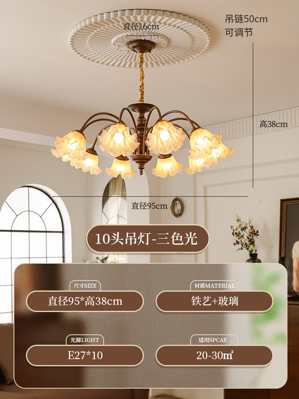 美式复古客厅吊灯中古南洋风卧室玻璃护眼吊灯创意花朵餐厅灯|undefined