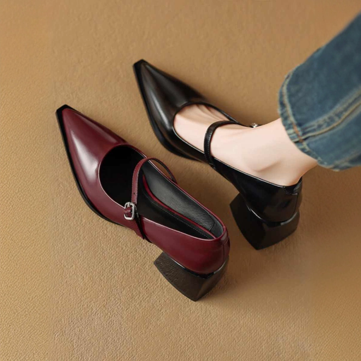 В наличии: 3410 Французские ретро-туфли на высоком каблуке с острым носком, на массивном каблуке, женские, весна-лето 2025, новинка, из мягкой кожи, с одним ремешком