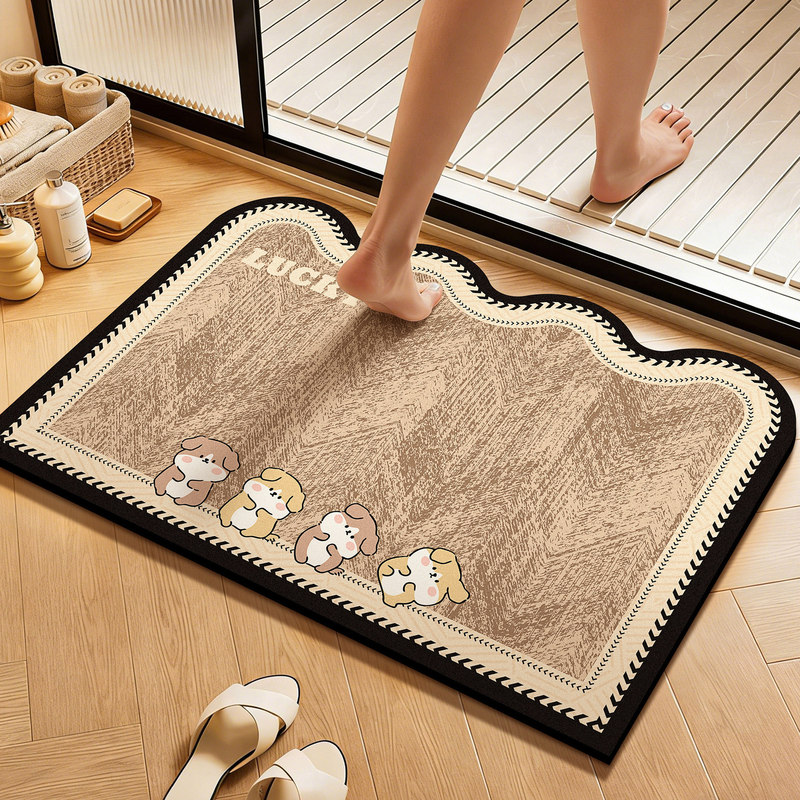 Cartoon-Style High-End Bathroom Mat, Diatomaceous Earth Absorbent Mat for Washbasin, Non-Slip and Dirt-Resistant Foot Mat for Toilet Entrance