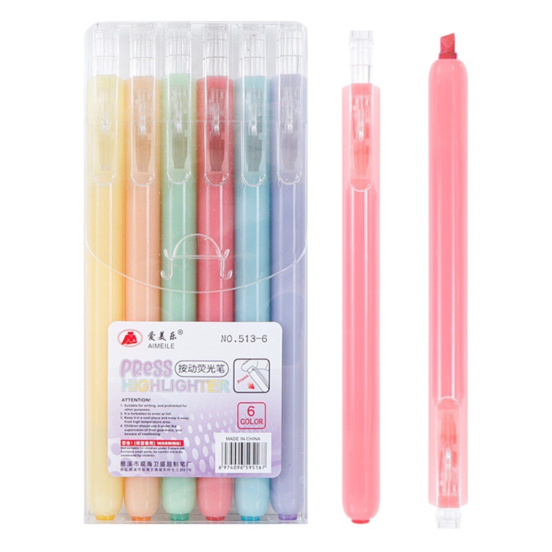 Presione el marcador de color de dibujos animados macaron mano cuenta dibujo cepillo resaltador de secado rápido Traje resaltador líquido recto