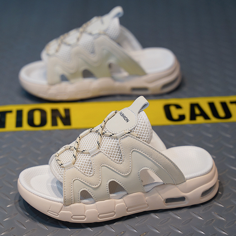 Zapatillas de hombre de comercio exterior de verano 2025, nueva marca de moda de verano, ropa exterior de moda antideslizante, sensación de mierda al aire libre, fondo grueso