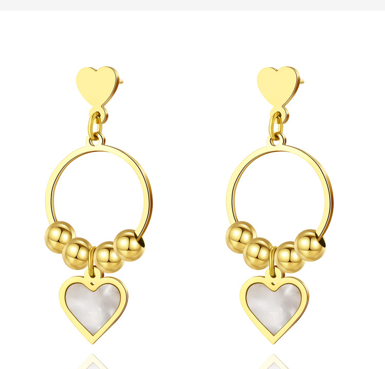 Retro Heart Shape Titanium Steel Plating Inlay Shell Drop Earrings 1 Pair display picture 3