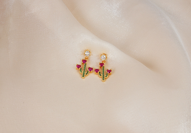 Fashion Cactus Palm Tree Copper Plating Zircon Drop Earrings 1 Pair display picture 7