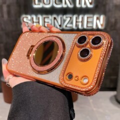 适用iPhone17手机壳渐变闪钻磁吸苹果16镜子支架镜头膜防摔保护套