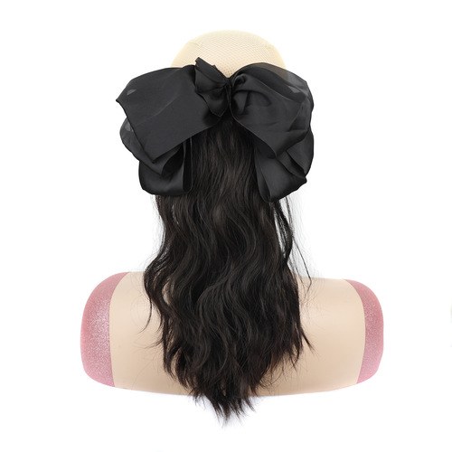 Wig ponytail female big bow clip curly hair high ponytail chemical fiber water ripple mid-length small clip ponytail
