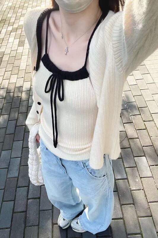 法式小香风毛衣开衫吊带女秋季穿搭慵懒高级感软糯针织衫两件套新|undefined