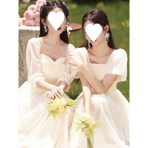 Bridesmaid dress new champagne satin dress with a sense of elegance, niche fairy-like autumn sister group dress for women
