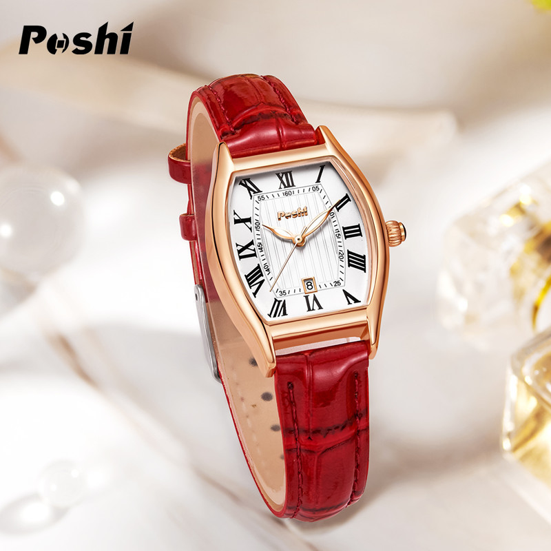 Poshi nueva moda mujer reloj retro ins estilo vino en forma de barril cinturón aprender vida impermeable Reloj simple