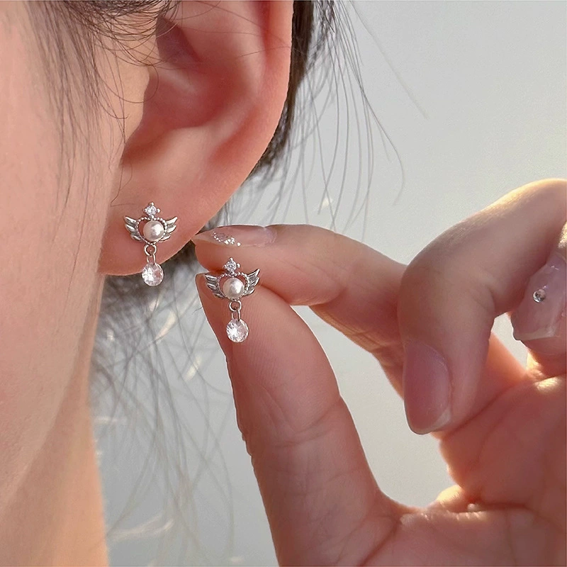 Earrings, magic base angel wings, light luxury style