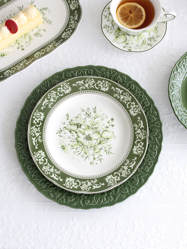 French Court Classical Retro Garden European-style Ceramic Dinner Plate Tableware Western Food Plate Disc Soup Plate Bowl Cup Saucer