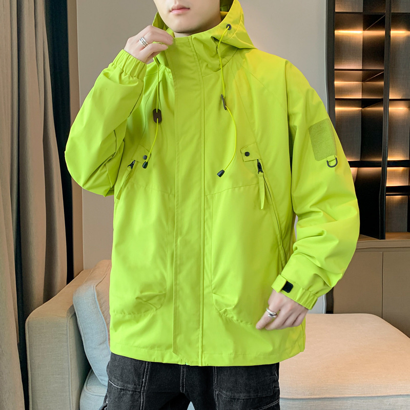 Chenille Waterproof Hooded Outdoor Jacket Work Jacket Men's Spring & Fall New Men's Jacket Zipper Large Flap Pocket Pants