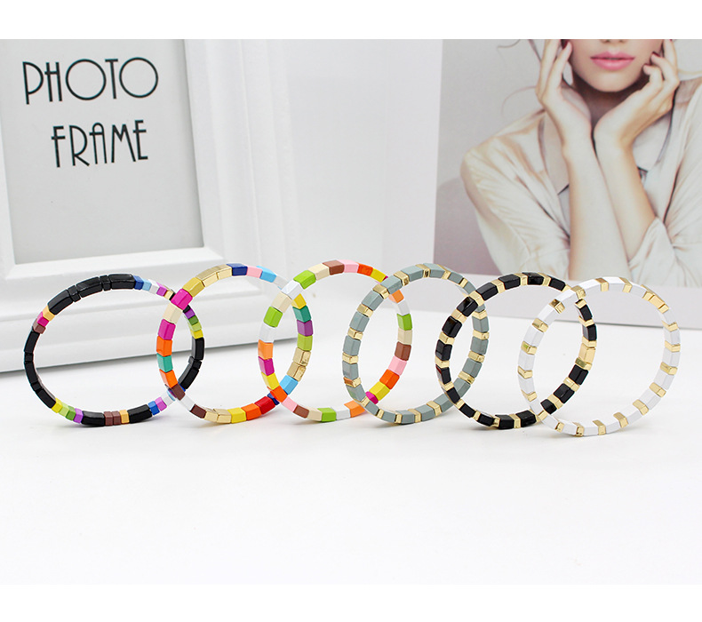 25g Weight Bracelets Classification 1 Piece Simple Style Colorful Square Alloy Enamel Beaded Stoving Varnish Women's Bracelets