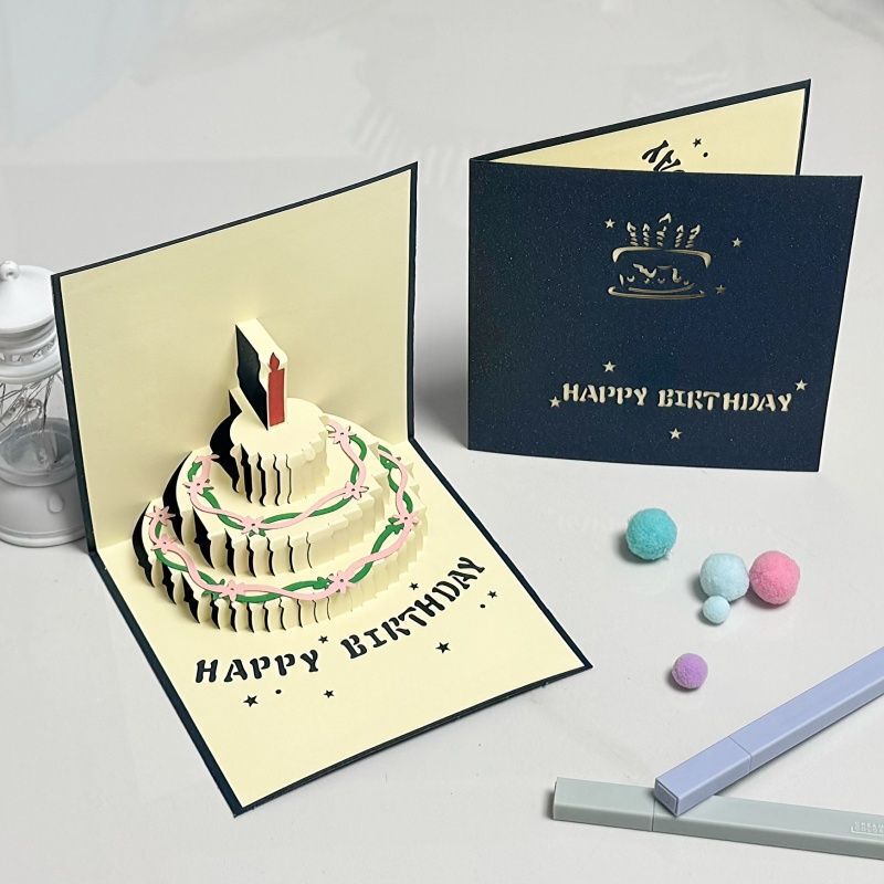 生日贺卡立体3d蛋糕手写字创意礼物送闺蜜高颜值ins风可折叠卡片|undefined
