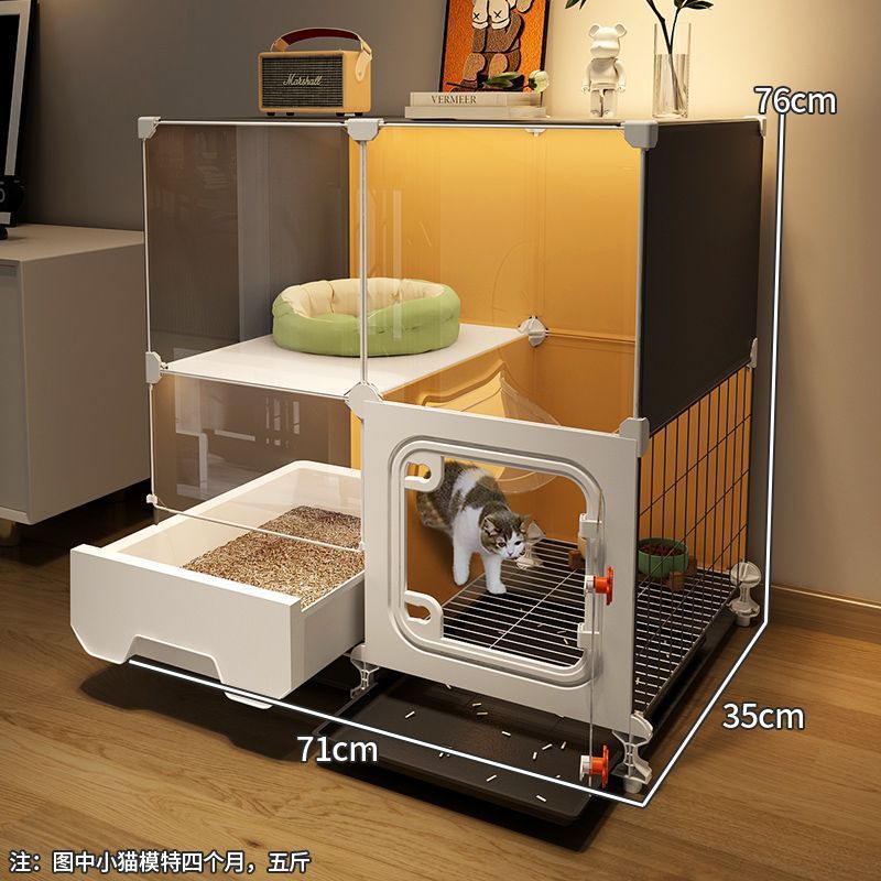 現代的な猫用ヴィラ、引き出し式家庭用トイレ一体型、室内自由組み立て、ワンルームワンリビング家庭用猫ケージ|undefined