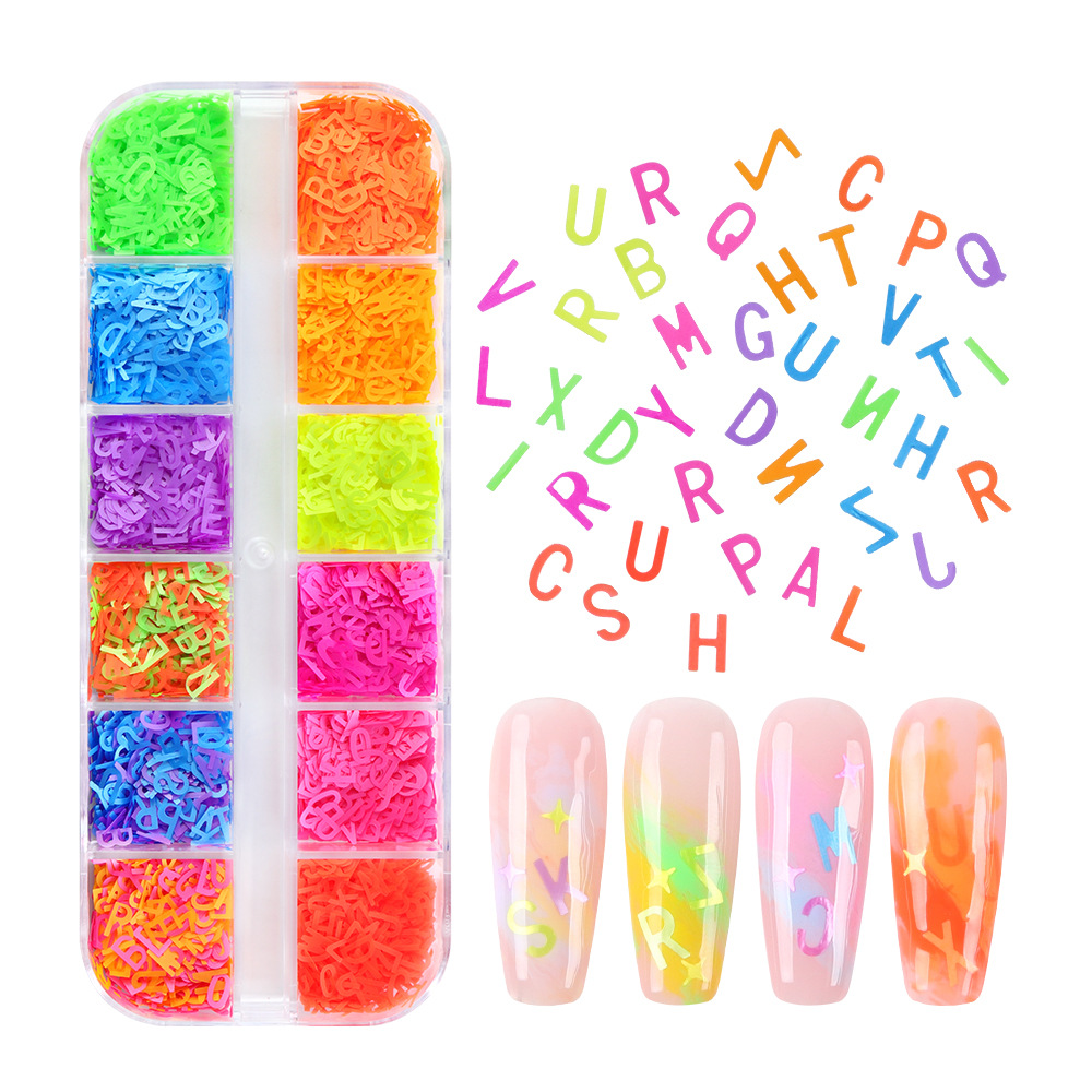 12-rejilla en caja de colores en forma especial lentejuelas mariposa amor flor estrella uñas DIY lentejuelas joyería al por mayor