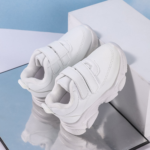 Children's White Sneakers Spring 2026 New Dad Shoes for Boys and Girls, Middle-Size Kids Leather Surface White Sports Shoes