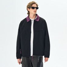跨境欧码美式复古夹克男款春秋季新款休闲翻领工装宽松纯色外套男