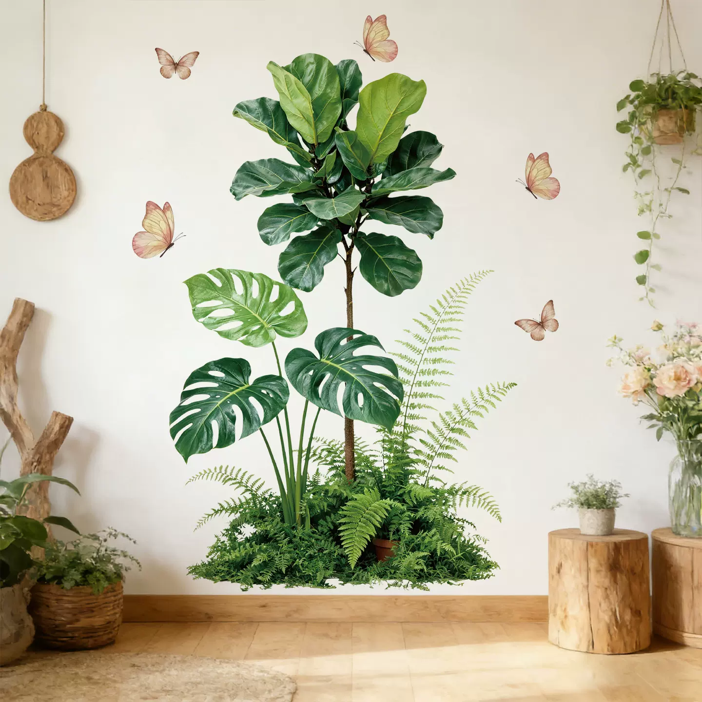 绿萝吊篮墙贴卧室客厅墙面装饰自粘可移除绿植贴纸美化家居