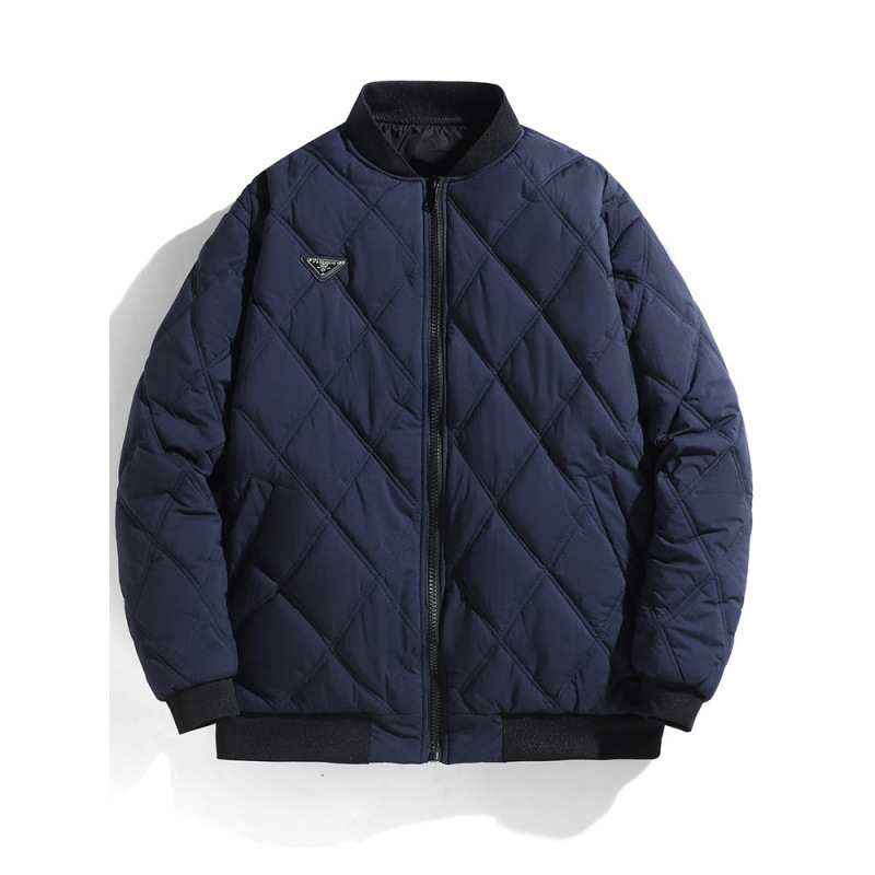 棉袄男冬季菱形棉衣宽松美式ins复古棒球服情侣棉服加绒加厚外套