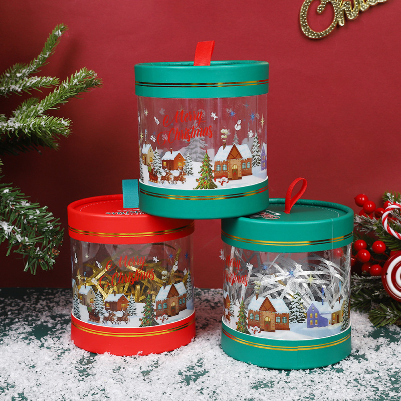 ホットセールクリスマスアップルボックスクリスマスイブギフトボックス透明PVCキャンディボックスピンフルーツハグバケツ|undefined