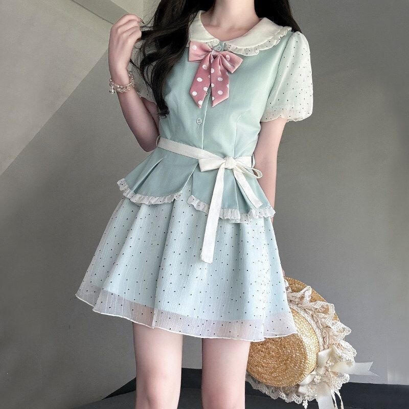 Uniforms, Sweet College-Style Outfits, Doll-Collar Tops, Women's Polka-Dot Skirts, Summer Suits, Cute and Sweet Women's Skirts Uniforms, Sweet College-Style Outfits, Doll-Collar Tops, Women's Polka-Dot Skirts, Summer Suits, Cute and Sweet Women's Skirts