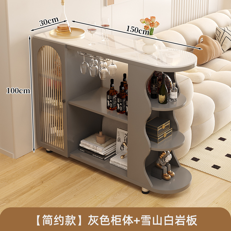 奶油风吧台桌子家用酒柜实木隔断柜客厅岩板餐边柜厨房可移动橱柜|undefined
