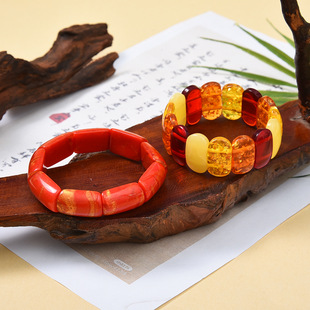 Trendy Influencer Live Streaming Amber Beeswax Ethnic Style Bracelet Coral Agate Bracelet Cultural Bracelet Jewelry Bracelet