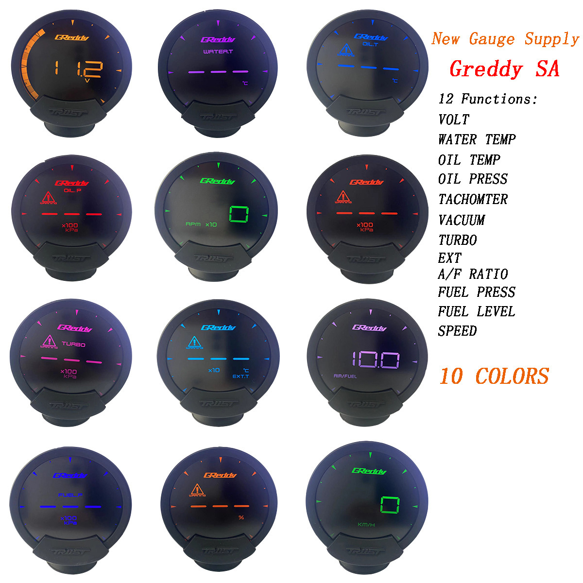 Sirius Greddi Car Modification Instrument Multi-Function Lcd Instrument Display Water Temperature and Rpm Turbo Meter