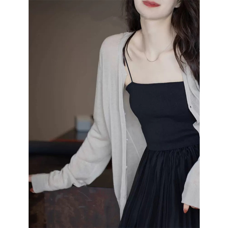2026 Summer Knitted Cardigan for Women, Spring/Summer Loose-fitting Thin Shawl Long-sleeved Ice Silk Knitted Cover-up Sun Protection Clothing