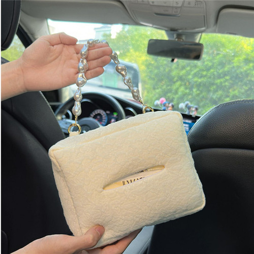 Car tissue box, seersucker small fresh decoration car tissue box, car seat back hanging storage tissue bag