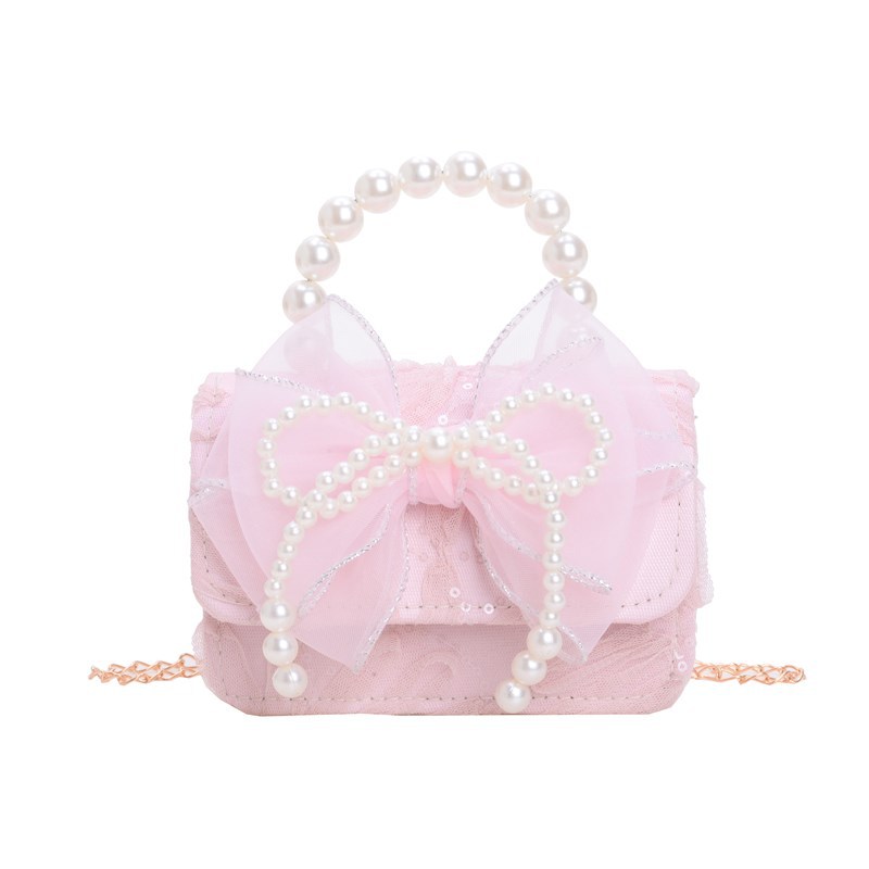 Bagos de hombro de la princesa de la fragancia de estilo extranjero, lindos bolsos de perlas para bebés, bolsos de moda para niños.