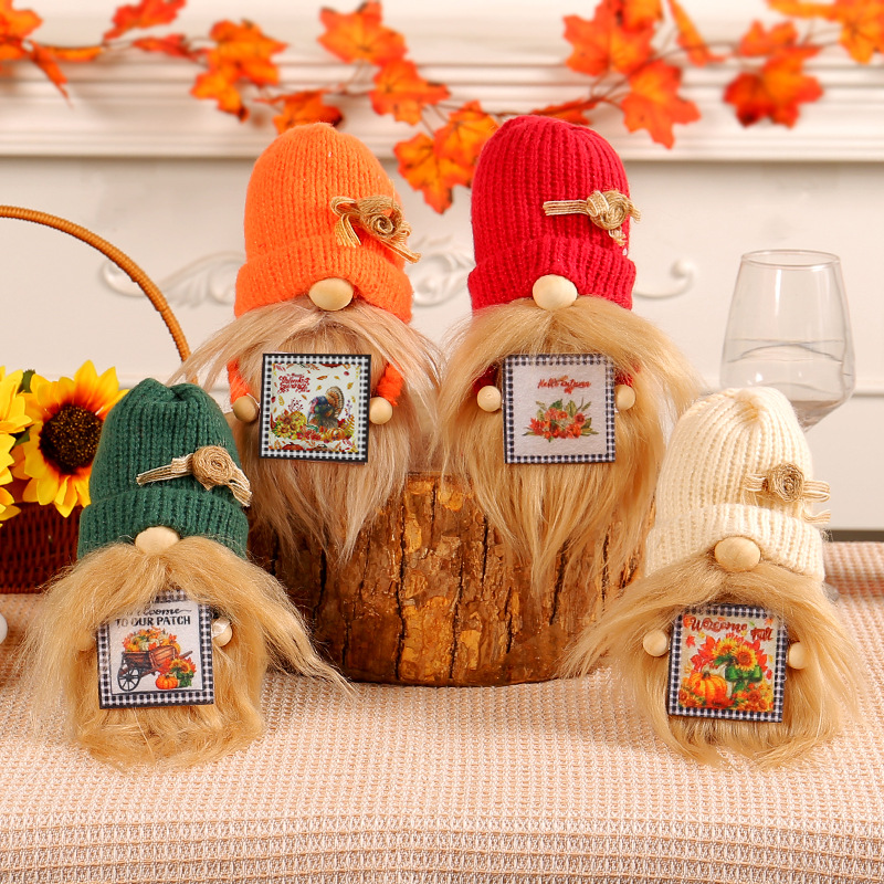 2023 New Harvest Festival Knitted Doll Wholesale Amazon Knitted Hat Cartoon Doll Desktop Ornament Decoration