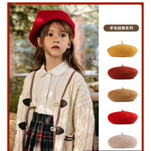 帽子秋冬韩版时尚女童羊毛呢保暖贝雷帽画家帽儿童亲子贝雷帽现货