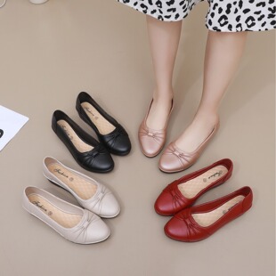Wholesale Spot Solid Color Breathable Wedge Casual Shoes Mom Toe-Toe Shoes Spring and Autumn Fashion Single Shoes Low-Top Women's Shoes