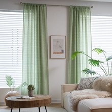 伊缦琪韵窗帘成品花朵印花本鼠尾草绿半遮光阳台遮挡帘工厂直供