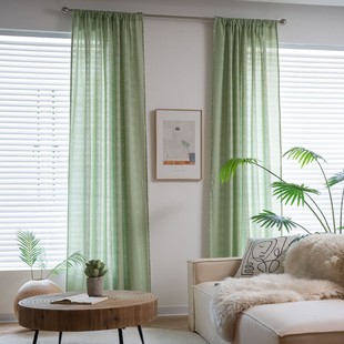 Yiman Qiyun Curtain Finished Flower Printed Sage Green Semi-Shaded Balcony Curtain Factory Direct Supply
