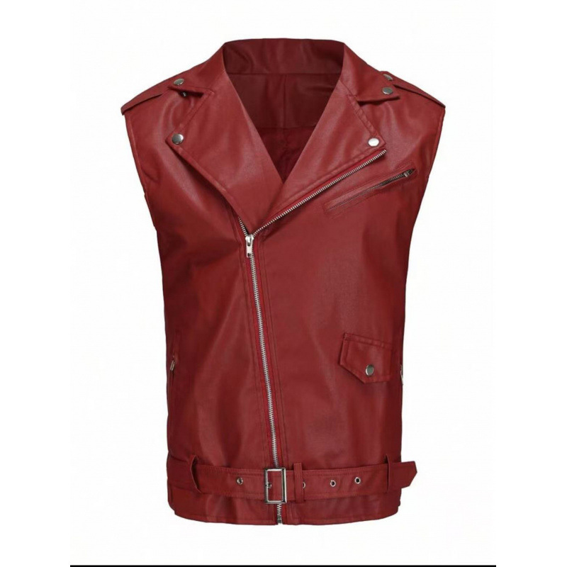 New Cross-Border Men's Pu Leather Vest, European and American Style Motorcycle Riding Leather Vest with Zipper and Turn-Down Collar New Cross-Border Men's Pu Leather Vest, European and American Style Motorcycle Riding Leather Vest with Zipper and Turn-Down Collar