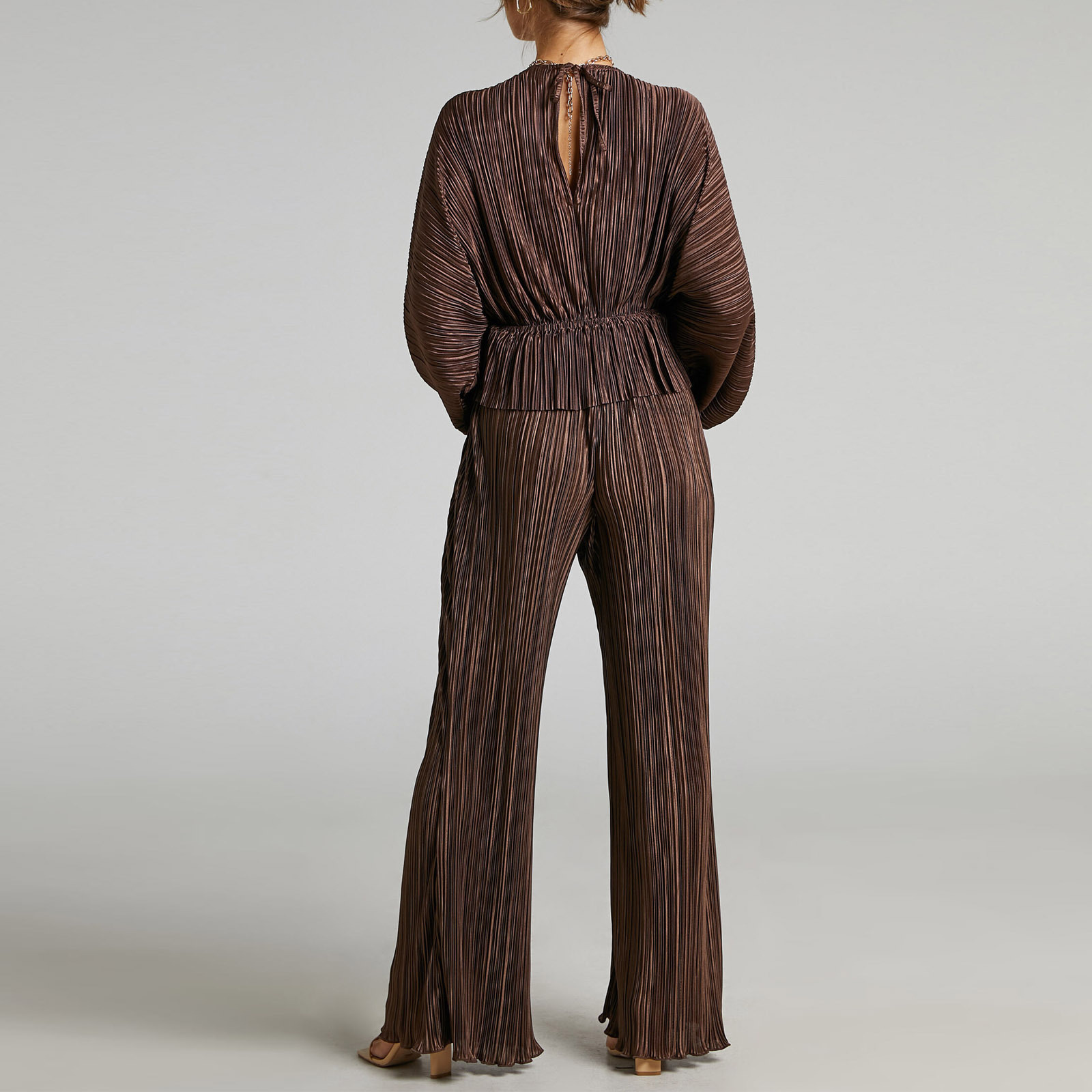 Pleated Design Fashion Style Daily Women'S Fashion Solid Color Polyester Pleated Pant Co-ord Set Pants Sets