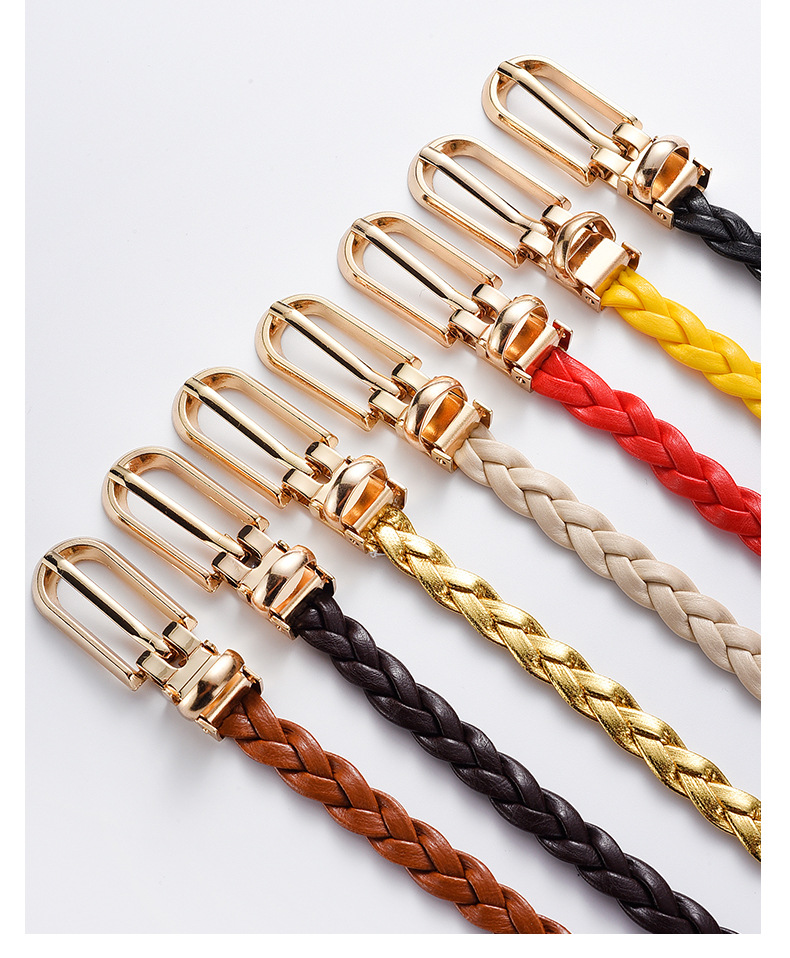 Nuova cintura intrecciata decorativa annodata in stile coreano alla moda da donna, piccola cintura color caramella, cintura con fibbia a clip semplice e personalizzata_voghion.com