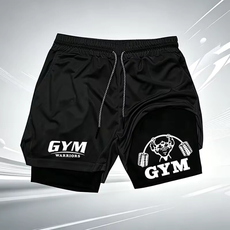 Men's UFC gym two-in-one compression shorts, quick-drying, breathable, for running and gym workouts, with built-in liner