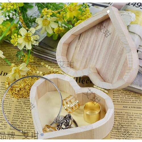 Euro-American Cross-Border Wooden Heart-Shaped Tea Cake Storage Box | Kids' DIY Clay Wooden Box | Wooden Heart-Shaped Jewelry Box