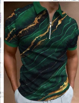 Deportes de verano para hombres, solapa suelta transpirable, cremallera de manga corta, chaqueta de polo, camisa POLO de todo fósforo, impresión 3D de moda