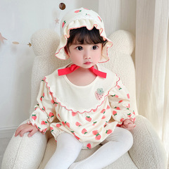 2023 Fall New Print Hat Triangular Crawling Suit for Newborn Baby Boys and Girls Potty Suit Cool Bodysuit Trendy 2330