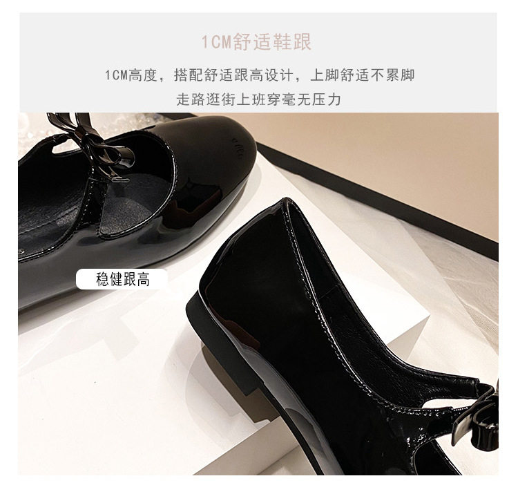 Giày búp bê nữ mũi vuông cổ thấp thắt nơ quai ngang, đế bằng gót thấp 1–3 cm — Màu hồng đen, Màu đen, Màu đỏ chi tiết 11