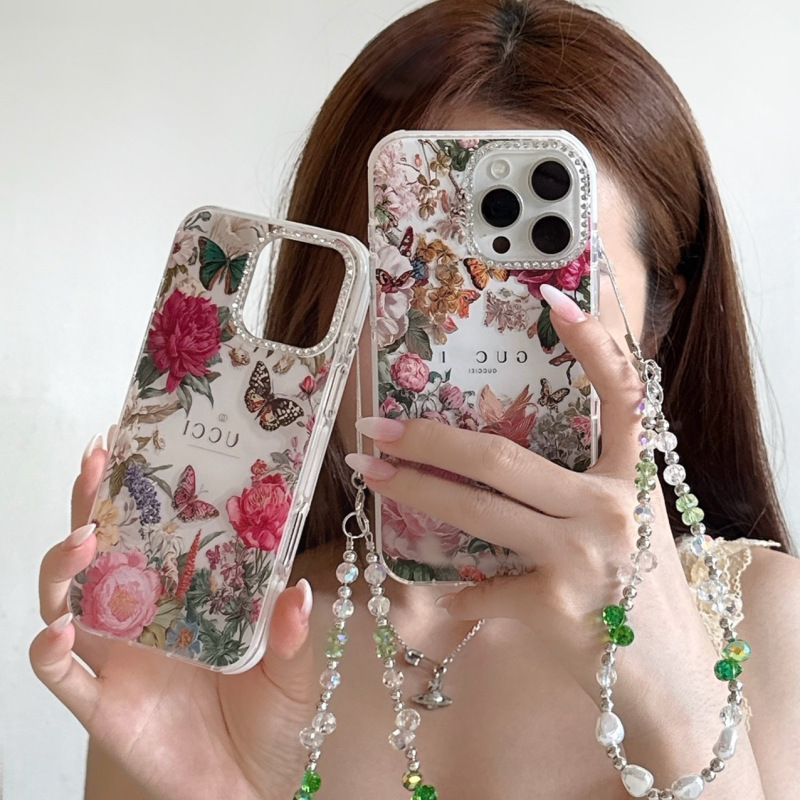 iPhone16Promaxに適したフラッシュダイヤモンドミラーリング小さな香りの蝶の花トレンディなブランドアクリルApple携帯電話ケース|undefined