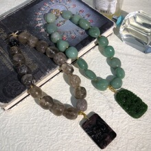 【蜜南】monies风天然石茶晶搭配玉牌吊坠精致时尚轻奢款项链