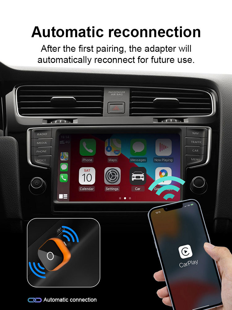 Cp031-1 Popular Orange Carplay Smart Box Universal Wireless Car Adapter for Apple and Android