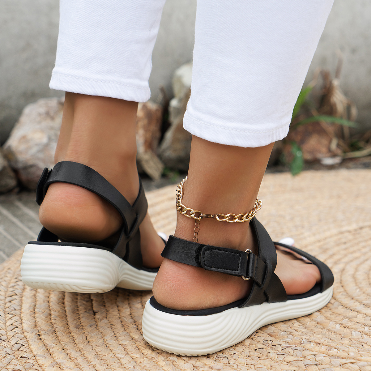 Sandals for women new summer casual plus size solid color round toe sports style couple sandals_voghion.com