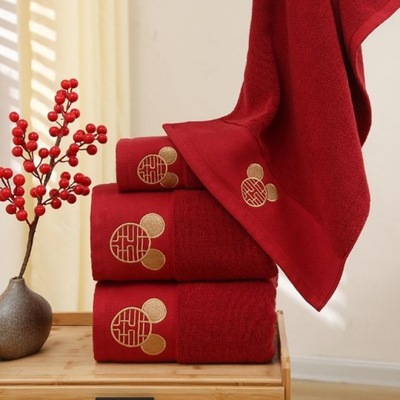 Cotton gules marry towel a pair Gift box pure cotton Four piece suit Bath towel Dowry Wedding Return ceremony towel Souvenir