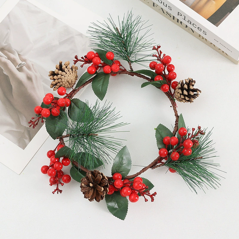 imitation red berry flower wreath Christmas decoration pine grass wreath photo scenery New Year arrangement Christmas wreath